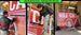 Window graphics installation process with a person applying decals on a building.