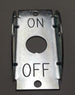 Metal toggle switch with 'ON' and 'OFF' labels on a dark background