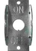 Metal toggle switch with 'ON' and 'OFF' labels on a white background
