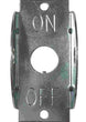 Metal toggle switch with 'ON' and 'OFF' labels on a white background