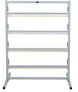Metal bookshelf with multiple shelves on a white background