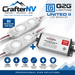 CrafterNV and Keystone United II LED modules bundle for sign lighting, featuring three white LED light strips and a Keystone KTLD-100-UV-24V-CP 100W power supply on a white background with product features and branding.