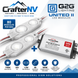 CrafterNV and Keystone United II LED modules bundle for sign lighting, featuring three white LED light strips and a Keystone KTLD-100-UV-24V-CP 100W power supply on a white background with product features and branding.