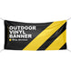 Black vinyl banner with yellow stripes and text on a white background