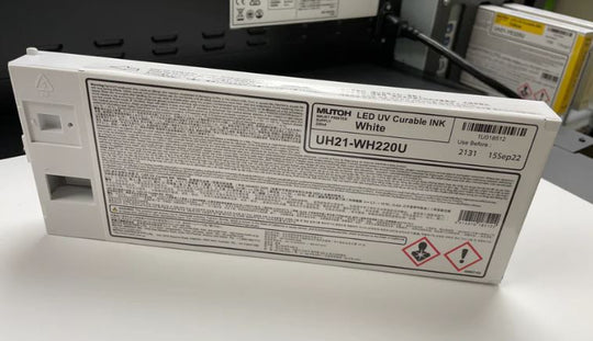 Mutoh LED UV Curable Ink Cartridge on a white surface