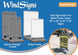 Advertisement for WindSigns with two sign sizes and frame types on a blue background.