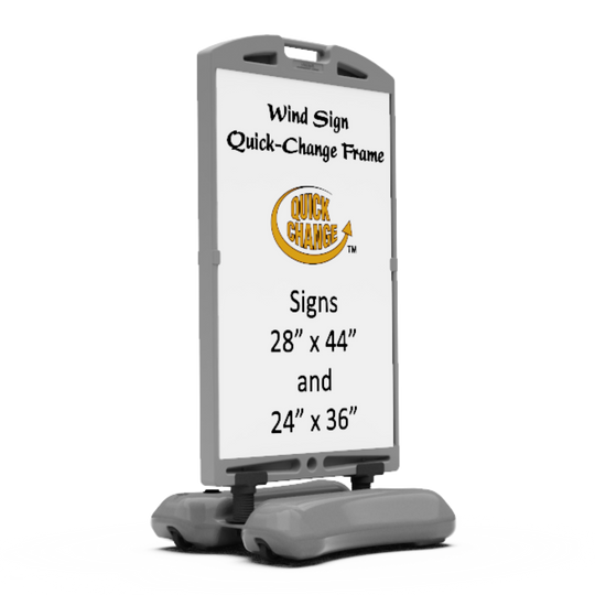 Quick-change frame sign holder with white background and text
