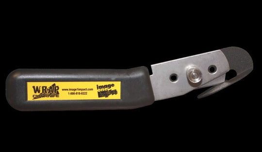 Utility knife with a visible brand label on a black background