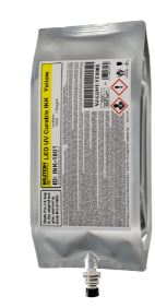 Plastic container with a label on a white background