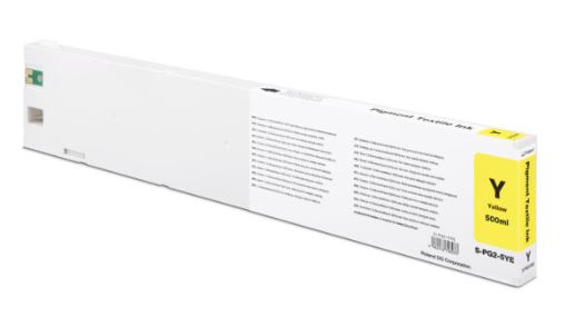 Yellow ink cartridge packaging on a white background