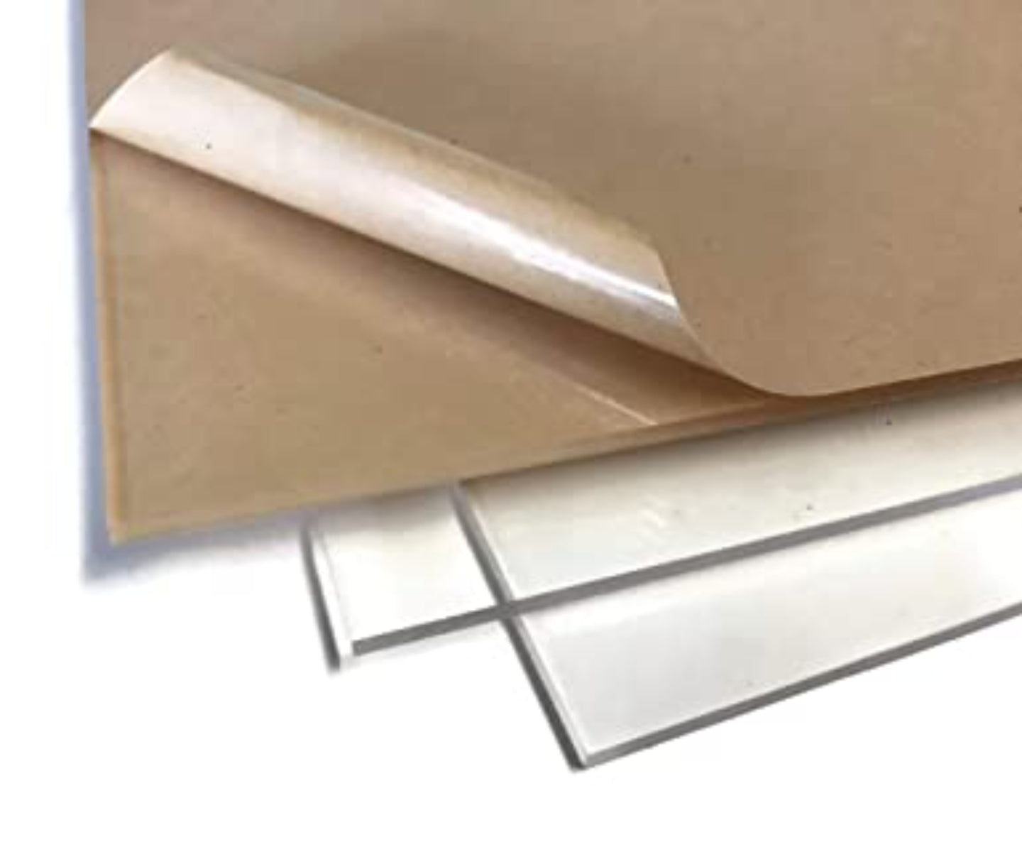 Brown paper sheet with a clear adhesive strip on a white background